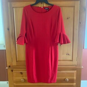 DKNY Red Midi Dress with Ruffle Sleeves